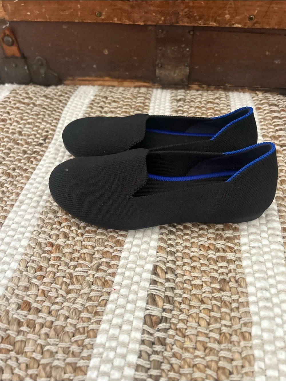 Rothy's Kids Black Slip-On Shoes with Blue Trim